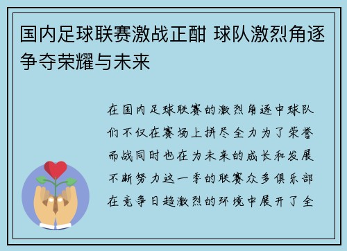 国内足球联赛激战正酣 球队激烈角逐争夺荣耀与未来