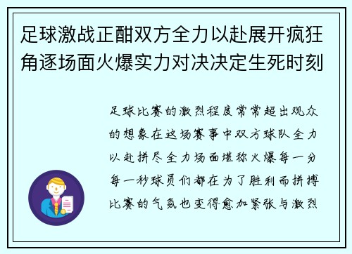 足球激战正酣双方全力以赴展开疯狂角逐场面火爆实力对决决定生死时刻